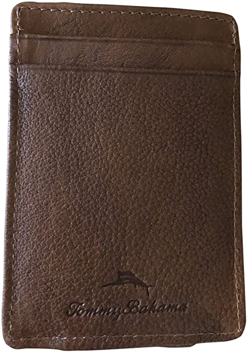 Tommy Bahama Men's Card Case Wallet Magnetic Money Clip Brown