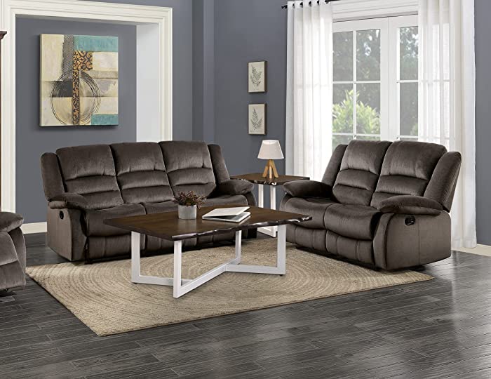 Lexicon Azrael 2-Piece Fabric Manual Reclining Living Room Sofa Set, Chocolate