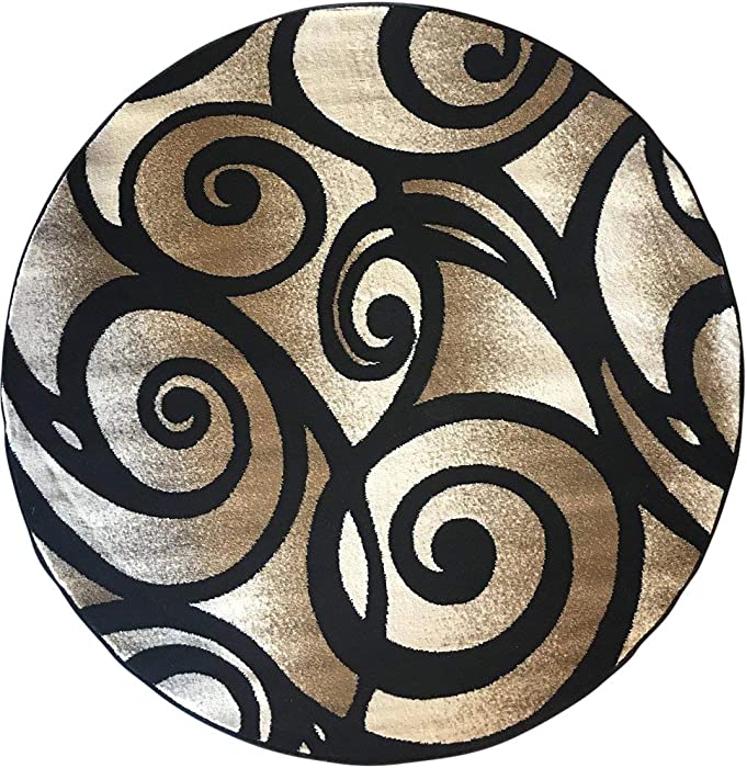 Modern Round Contemporary Area Rug Black Carpet King Design 341 Bellagio (5 Feet 3 inch X5 Feet 3 Inch )