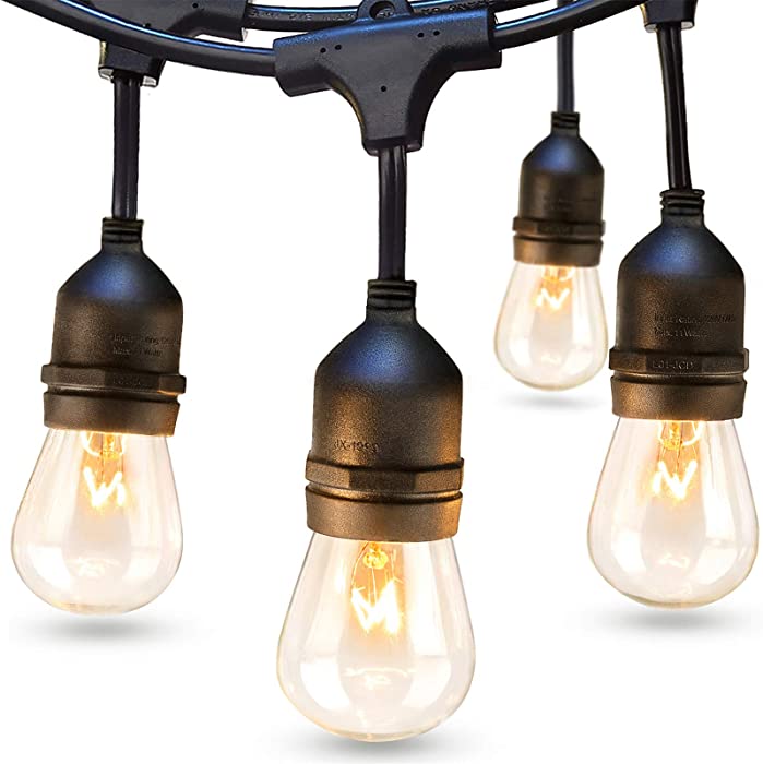 addlon 48 FT Outdoor String Lights Commercial Grade Weatherproof Strand Edison Vintage Bulbs 15 Hanging Sockets, UL Listed Heavy-Duty Decorative Cafe Patio Lights for Bistro Garden