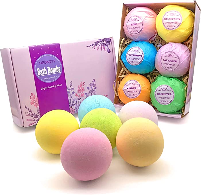 HEONITY Bath Bombs Gift Set,6Pcs x 4.2oz. Handmade Bubble Bathbombs Perfect for Spa Bath Supple Skin/Moisturizing/Soothing/Relax/Calming/Sleep Aid for Women Kids Wife Girlfriend Birthday Mother's day