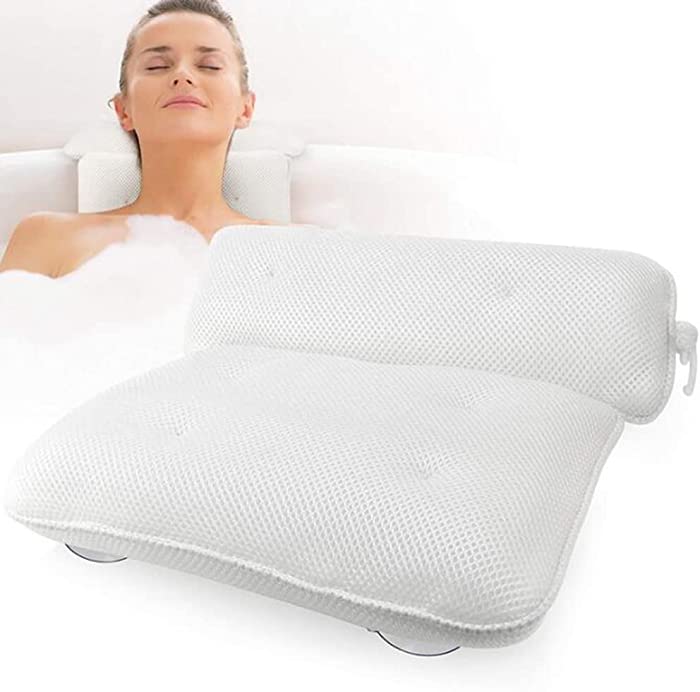 ZQXJBM Luxury Bath Pillow, Premium Quality Bathtub Pillow Headrest with 3D Air Mesh and 6 Strong Suction Cups Ergonomic Bathtub Cushion for Tub Neck and Back Support