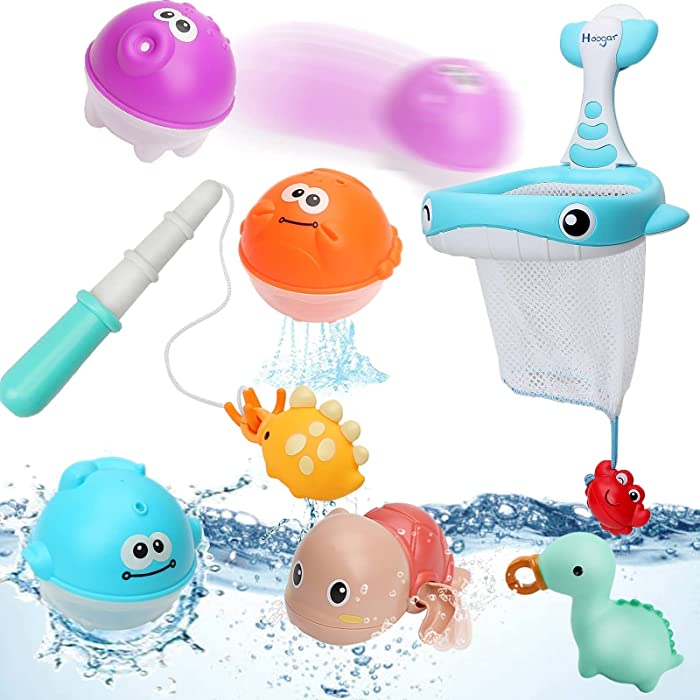 Hoogar Bath Toys for Toddlers 1-3, Bath Time Bathtub Toy for Toddlers Baby Infant Girls Boys with Bath Toys Organizer, Bathroom Toy Set Age 12months and up