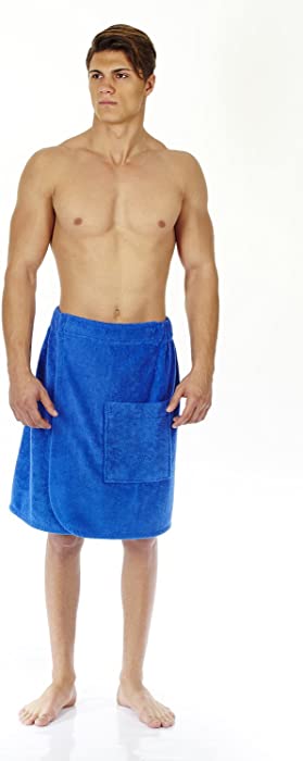 Arus Men's GOTS Certified Organic Turkish Cotton Adjustable Closure Spa Shower and Bath Wrap Royal Blue Large-X-Large