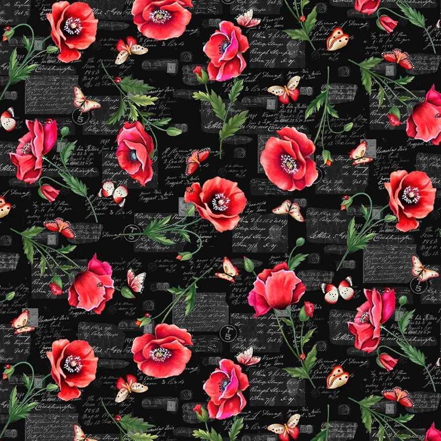 Michael Miller Scarlet Poppies, BLAC Black