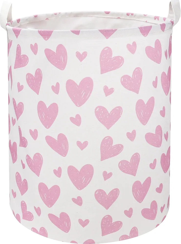 Pink Heart Laundry Hamper,kids laundry Basket,Girls Nursery Hamper,Waterproof Storage Bin for Bedroom,Clothes Organizer Basket,Toys Bin,Room Decor(Pink Heart)