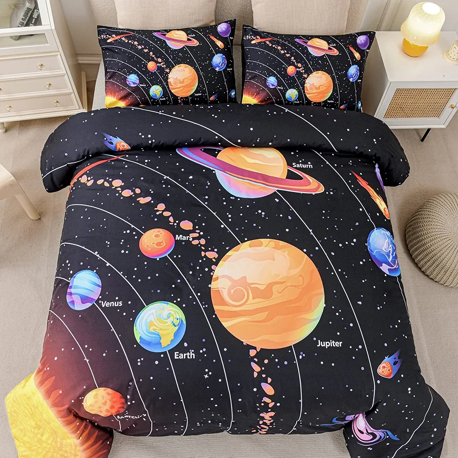 Solar System Comforter Set Twin Outer Space Room Decor Bedding Set 3 Pieces 1 Planets Theme Comforter and 2 Pillow Shams for Boys Kids Ultra-Soft Microfiber All Seasons for Bedroom Sofa