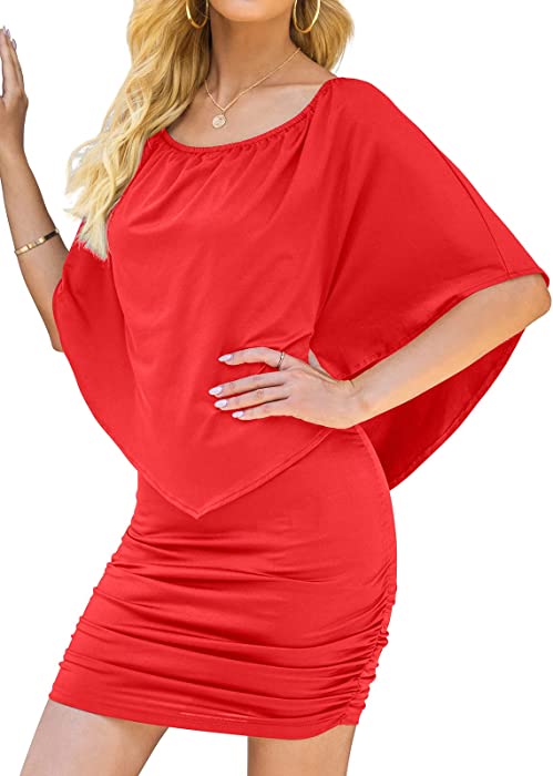 Yincro Women Off The Shoulder Ruffle Bodycon Club Party Mini Dress