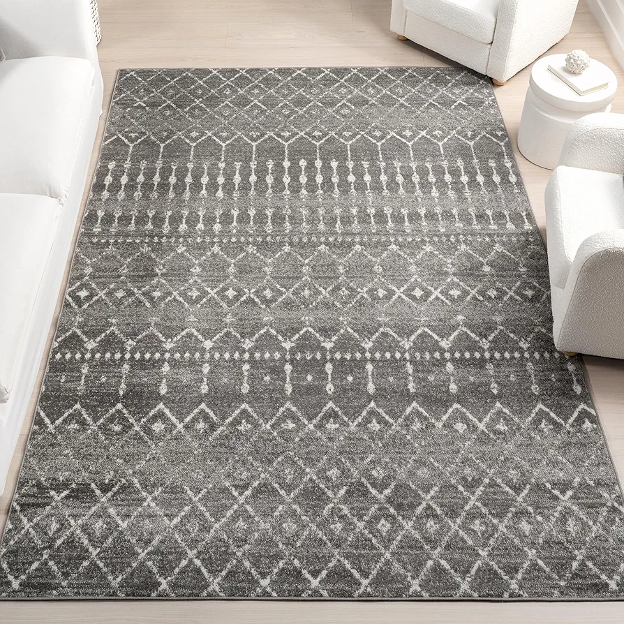 nuLOOM 7x9 Moroccan Blythe Area Rug, Dark Grey, Faded Bohemian Design, Stain Resistant, For Bedroom, Dining Room, Living Room, Hallway, Office, Kitchen, Entryway