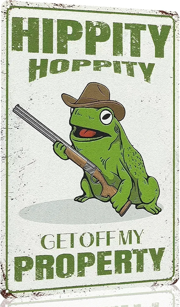 Funny Vintage Metal Tin Signs Frog Room Decor Hippity Hoppity Get Off My Property Sign No Tresspassing Private Property Signs Cool Stuff Poster for Home Wall Bedroom Door Garden 12X8 Inches