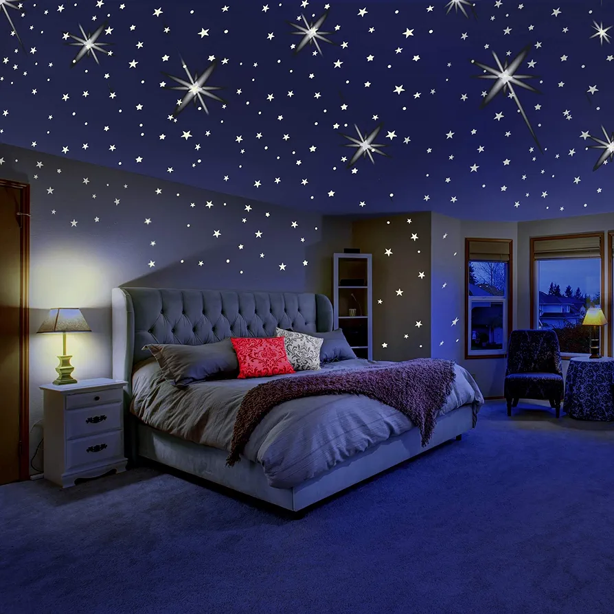 Glow in The Dark Stars for Ceiling or Wall Stickers - Glowing Wall Decals Stickers Room Decor Kit - Galaxy Glow Star Set and Solar System Decal for Kids Bedroom Decoration