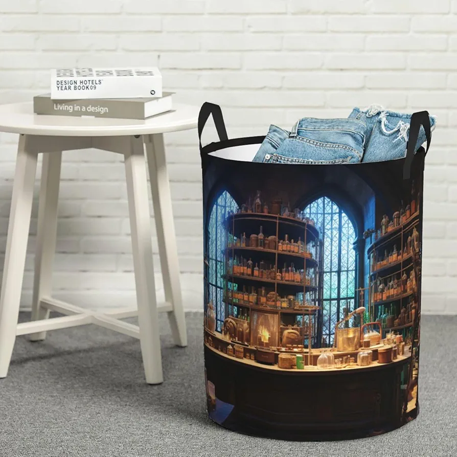 Laundry Basket Waterproof Laundry Hamper With Handles Dirty Clothes Organizer Chemistry Laboratory Print Protable Foldable Storage Bin Bag For Living Room Bedroom Playroom, Small, Black