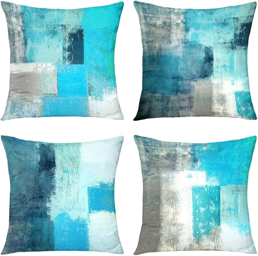 Teal Throw Pillow Cover,Pack of 4 Soft Velvet Decorative Cushion Cover for Sofa Bedroom Living Room (18X18 inch,Teal)