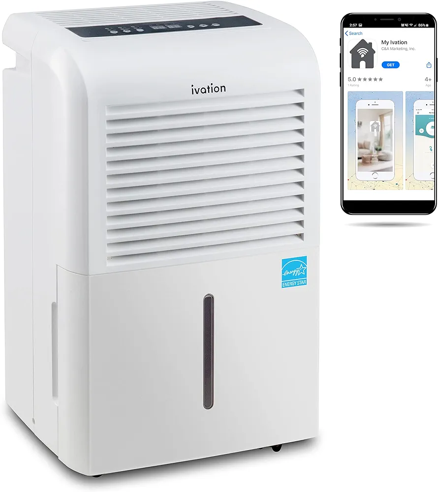 Ivation 4,500 Sq Ft Smart Wi-Fi Energy Star Dehumidifier with App, Continuous Drain Hose Connector, Programmable Humidity, 2.25 Gal Reservoir for Medium and Large Rooms (4,500 Sq Ft With Pump)