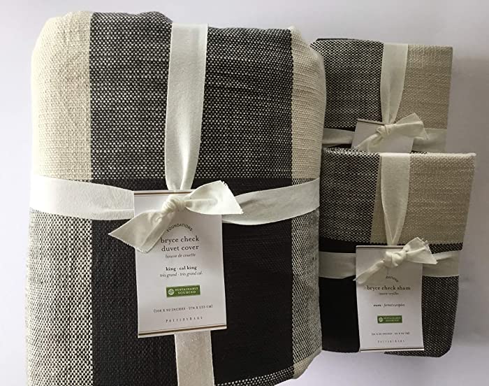 Pottery Barn Bryce Buffalo Check Duvet Cover King/California King & Two Euro Shams ~Charcoal~