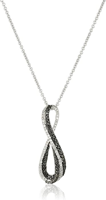 Amazon Collection Sterling Silver Black and White Diamond Infinity Pendant Necklace (1/3 cttw), 18"