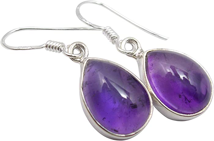 SilverStarJewel 925 Solid Sterling Silver Cab Amethyst Earrings 1.3" New Art Jewelery