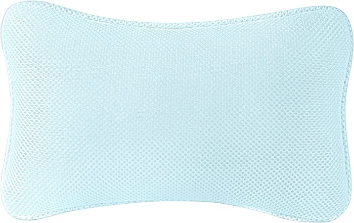 Bath Pillow for Tub, Non Slip, Breathable Soft, Comfortable Head Neck Support, Machine Washable, 2 Suction Cups(Blue)