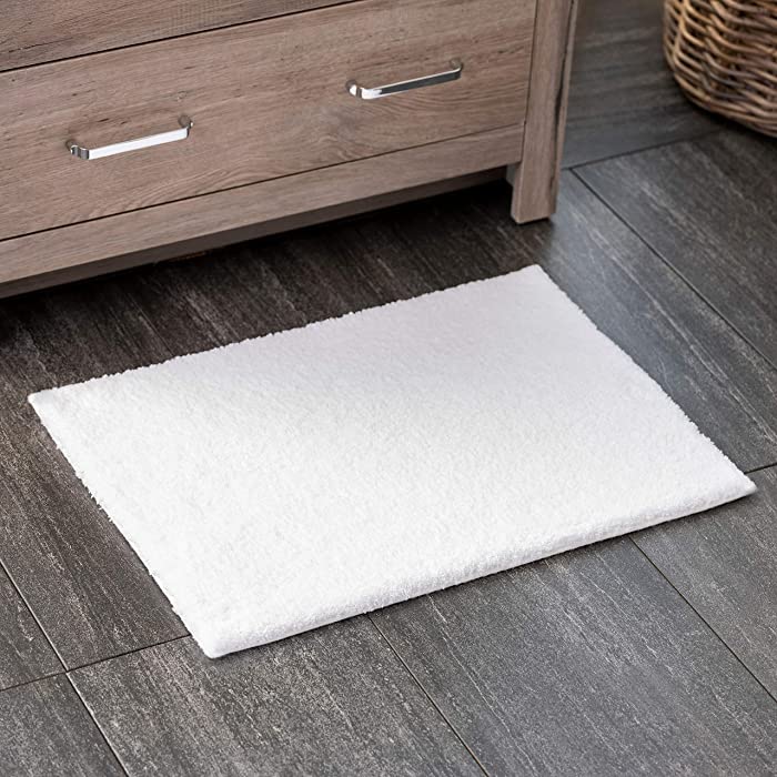 Welhome 100% Microfiber Drylon Non Slip Bath Rug - Latex Backing - Ultra Absorbent - Quick Dry - Soft - Durable - Hotel Spa Bathroom Collection - 17"x 24" - White