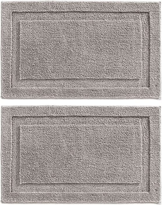 mDesign Soft Microfiber Polyester Non-Slip Rectangular Spa Mat, Plush Water Absorbent Accent Rug for Bathroom Vanity, Bathtub/Shower - Machine Washable, 34" x 21" - 2 Pack - Steel Gray