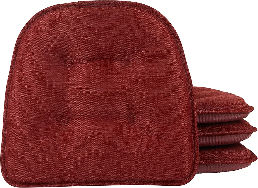 Klear Vu Omega Non-Slip Universal Chair Cushions for Dining Room, Kitchen and Office Use, U-Shaped Skid-Proof Seat Pad, 15x16 Inches 4 Pack Solid Flame Red 4 Count