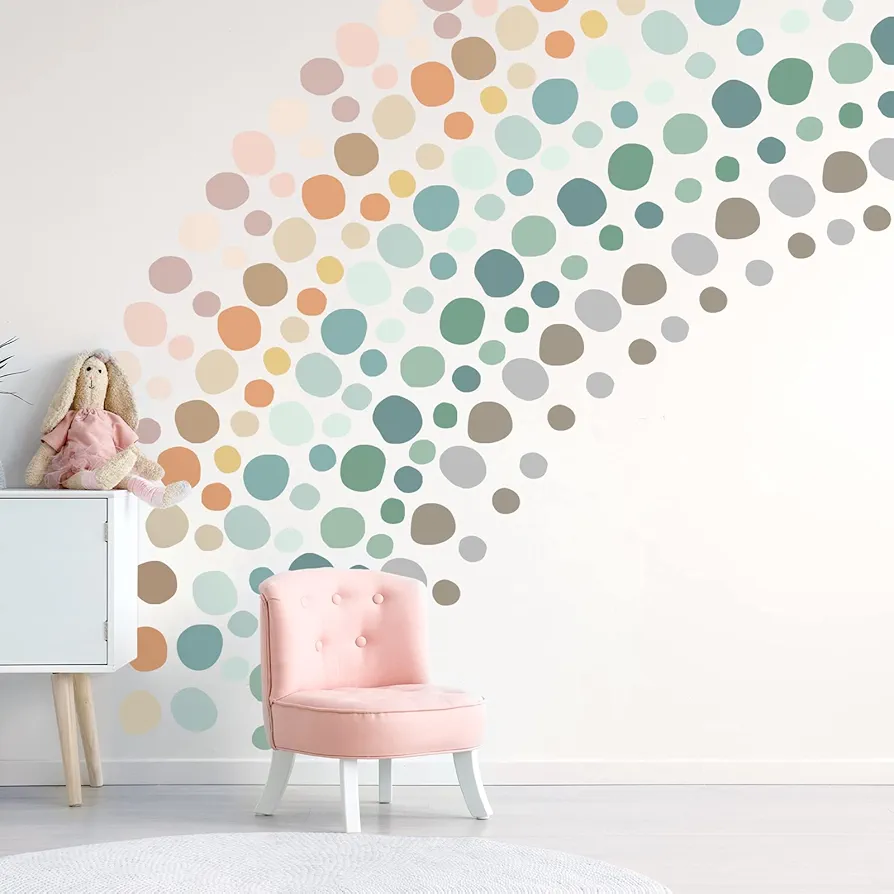 296 Pcs Polka Dots Wall Decal Playroom Wall Decor Gifts Boho Rainbow Kids Wall Art Colorful Room Nursery Bedroom Classroom Watercolor Wall Decals Peel and Stick Modern(Light Colors)