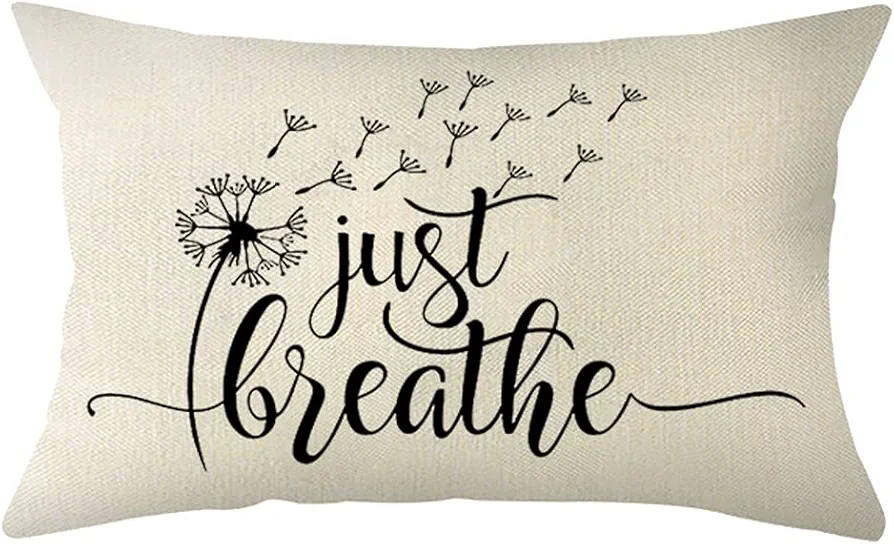 Farmhouse Pillow Covers with Just Breath Quote 12" x 20" Farmhouse Rustic Lumbar Pillow Covers with Saying Housewarming Gifts Family Room Décor