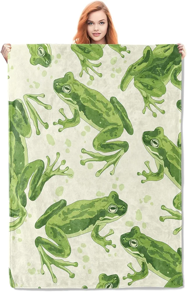 Frog Blanket Gifts for Adults Kids Women Girls Soft Warm Lightweight Cozy Green Animal Frogs Throw Blankets for Bed Sofa Couch Living Room Decor 50x60in