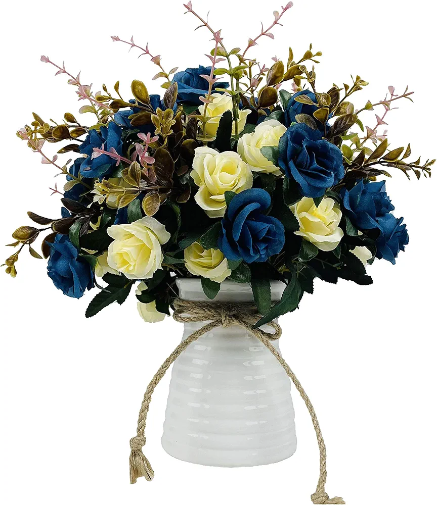 Artificial Flowers with Vase Faux Flower Arrangements for Table Decor Table Centerpieces for Dining Room-Navy Blue