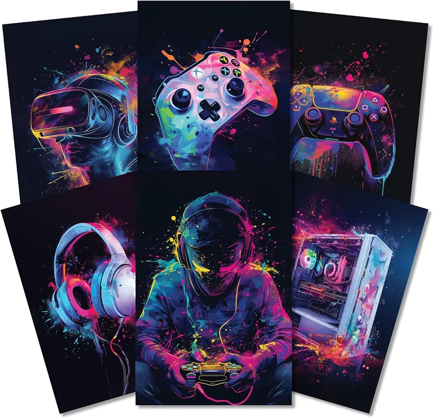 SoulAbiti Gaming Poster Set of 6 - Iconic Artwork for Game Enthusiasts - A4 (9x12 inches), Laminated posters Ideal for Home Decor and Gaming Rooms Double sided tape included