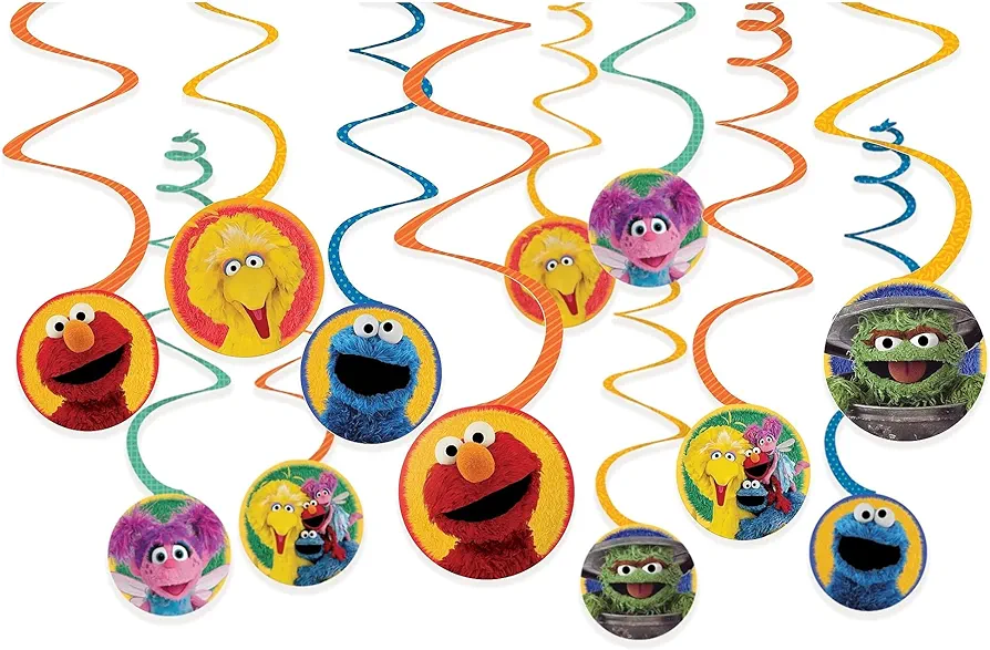 Everyday Sesame Street Spiral Hanging Decorations (Pack of 12) - Multicolor Paper - Vibrant & Fun Party Decor for Themed Gatherings, Events & Celebrations