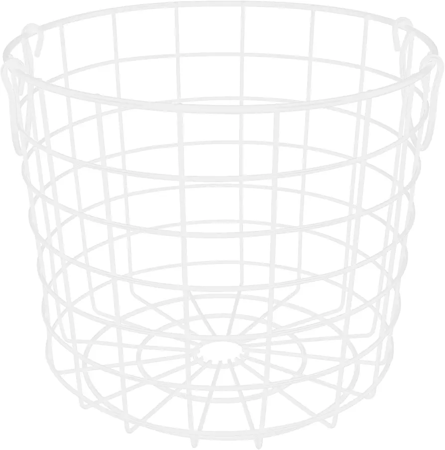 VOSAREA Iron Wire Laundry Hamper Metal Laundry Basket With Handles Round Storage Bin for Towels Books Dirty Clothes Organizer White