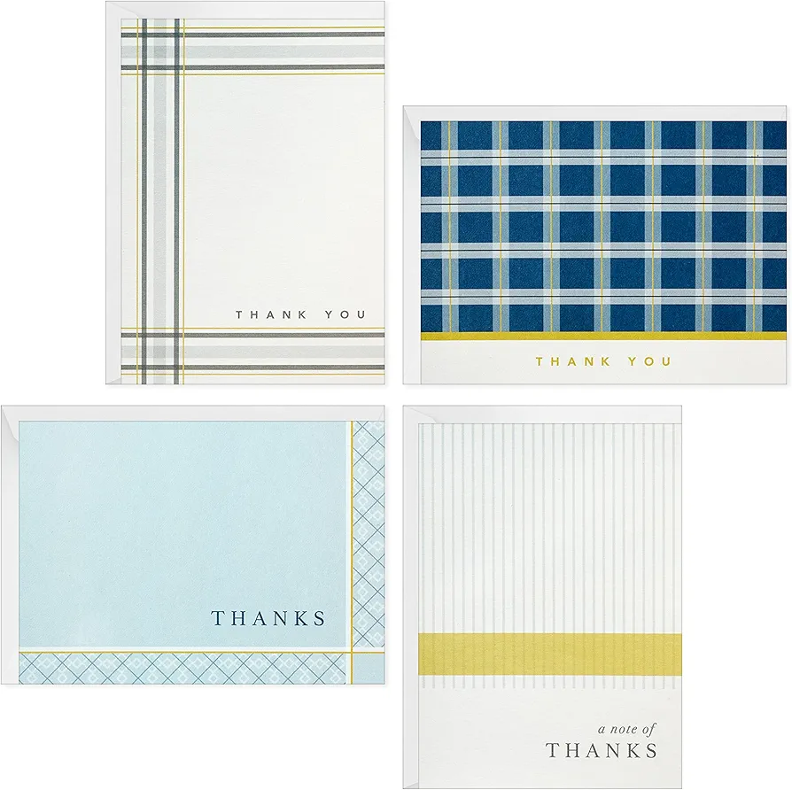 Hallmark Thank You Cards Assortment, Stripes and Plaid (48 Cards with Envelopes)