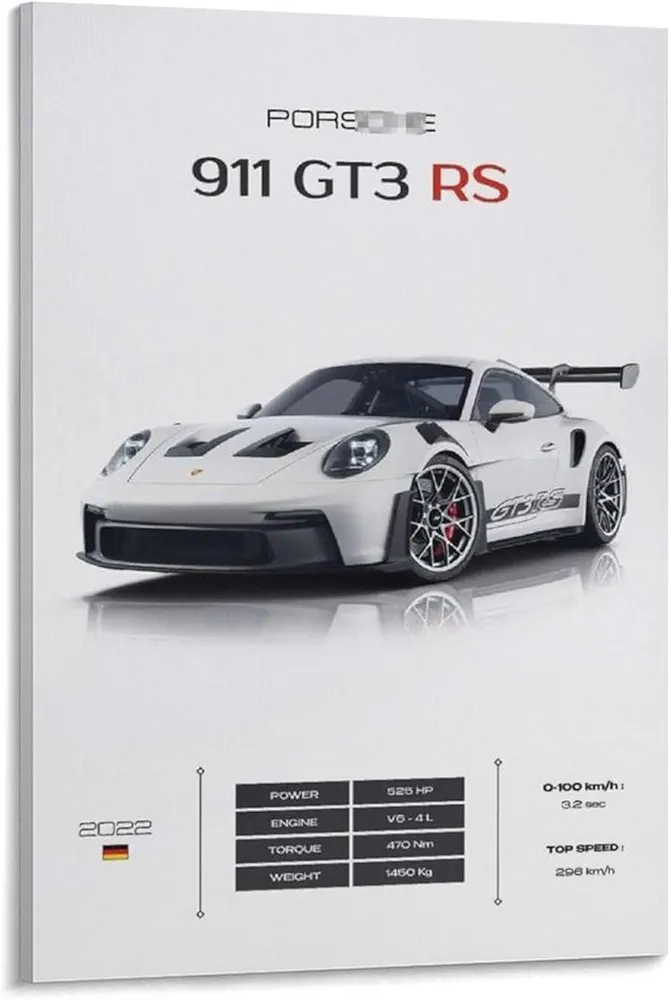 Porschey Car Poster 911 GT3 RS Art Posters Wall Art Paintings Canvas Wall Decor Home Decor Living Room Decor Aesthetic Prints 12x18inch(30x45cm) Frame-style-1