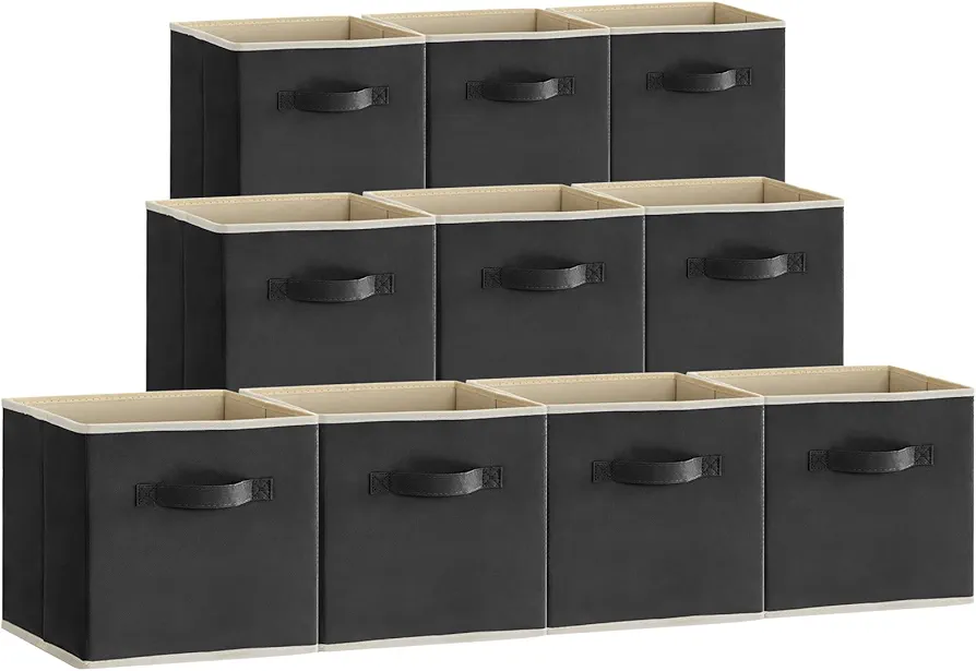 Lifewit 10 Packs Storage Cubes, 11 Inch Cube Storage Bins, Foldable Fabric Bins Multi-color Organizer Bins with Handles, Decorative Organizing Baskets for Shelves, Closet, Storage Room, Black