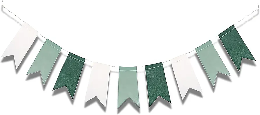 Felt Pennant White, Dark & Light Green Banner, 4ft – 1 Count | Décor for Parties and Events