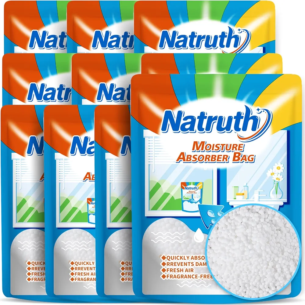 NATRUTH Moisture Absorbers 10 Packs Faster Absorption Standing bag -Innovative Upright Humidity Packs Effective Closet Dehumidifiers with Visible Water Level for Closets Laundry Rooms，Bathrooms