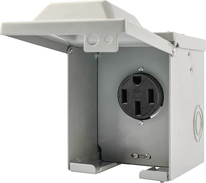 RVGUARD 50 Amp 125/250 Volt RV/EV Power Outlet Box, Enclosed Lockable Weatherproof Outdoor Electrical NEMA 14-50R Receptacle Panel, ETL Listed