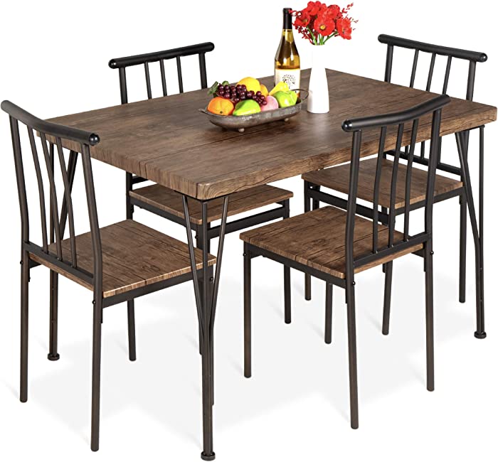 Best Choice Products 5-Piece Metal and Wood Indoor Modern Rectangular Dining Table Furniture Set for Kitchen, Dining Room, Dinette, Breakfast Nook w/ 4 Chairs - Drift Brown