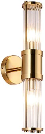 ECOBRT Glass Wall Light Fixture Indoor Antique Brass, Bathroom Vanity Lights Beside Mirror Lighting Lamps Up and Down Wall Mounted Light E12 Socket