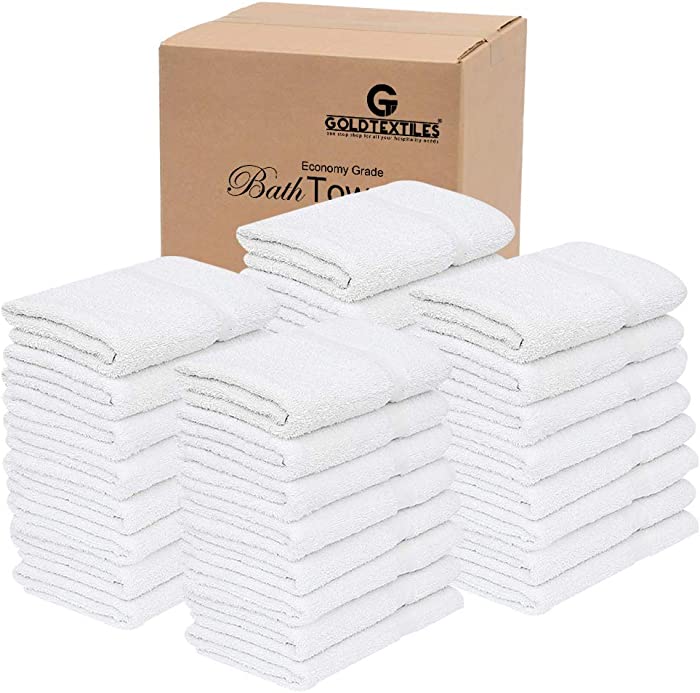 GOLD TEXTILES White Economy Bath Towels (24x 48 Inch) Cotton Blend for Softness-Commercial Grade Easy Care (120)