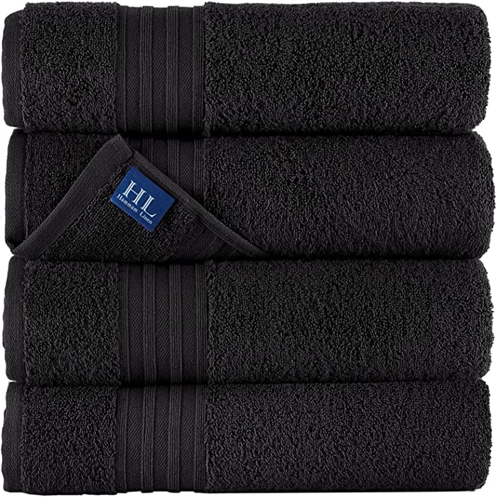 Hammam Linen Black Bath Towels 4-Pack - 27x54 Soft and Absorbent, Premium Quality Perfect for Daily Use 100% Cotton Towel