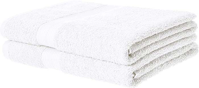 Amazon Basics Fade-Resistant Cotton Bath Towel - 2-Pack, White