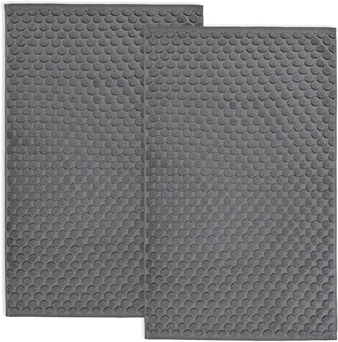 Cleanbear Bath Rugs Bathroom Mats with Dots Design for Quick Drying 100% Cotton Hotel Quality Bath Mat Towels - Highly Absorbent Floor Towels of 2 Pack (19 x 31 Inches)