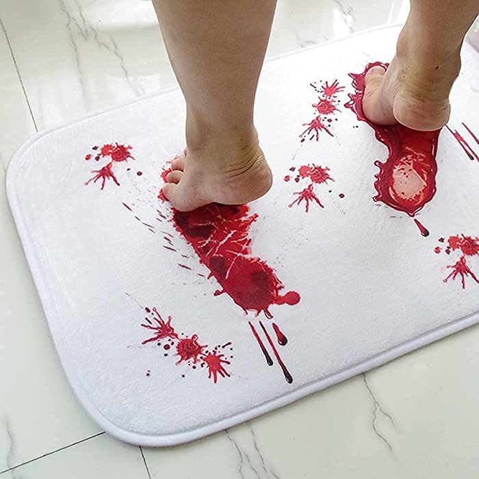 RHSH Bath Mat Halloween Bath Mat Bloody Footprint Bath Mat Changes Will Not Color When Wet Non-Slip Rug Halloween Scare Your Friends Carpet, for Shower, Bathroom, Doorway (50 x 80cm) (BY4MC2)