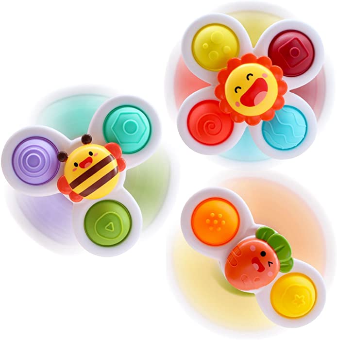 Suction Cup Spinner Toys for Baby, Pop it Fidget Toys for 1-3 Toddlers Gifts Spinning Top Sensory Toy Bath Toys Birthday Gifts for Boy Girl ( 3 Pcs)