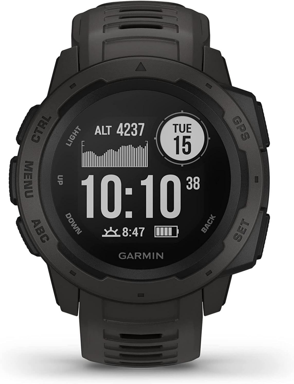 Garmin 010-02064-00 Instinct, Rugged Outdoor Watch with GPS, Features Glonass and Galileo, Heart Rate Monitoring and 3-Axis Compass, Graphite