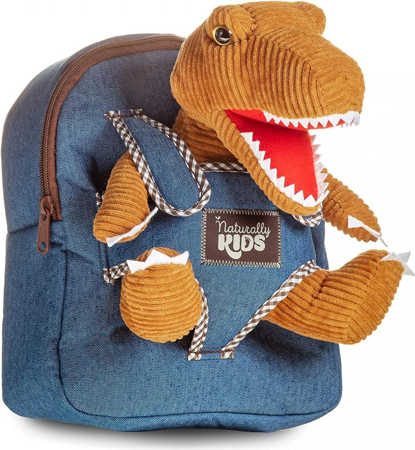 Naturally KIDS Small Dinosaur Backpack Dinosaur Toys for Kids 3-5 - Dinosaur Toys for 3 4 5 6 Year Old Boys Girls Gift - Toddler Backpack for Boys Dinosaurs for Boys Dino Toy - Dinosaur Stuffed Animal