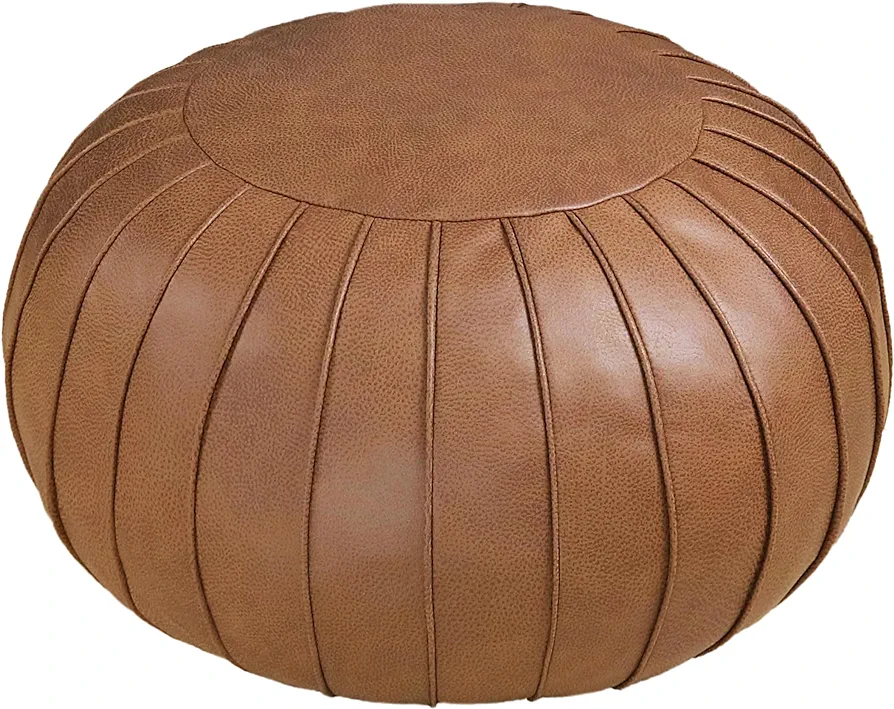 Handmade Foot Stool Ottoman Faux Suede Poufs 21.6" x 13" - Round Storage Floor Cushion Footstool for Living Room, Bedroom and Wedding (Brown) (No Filler)