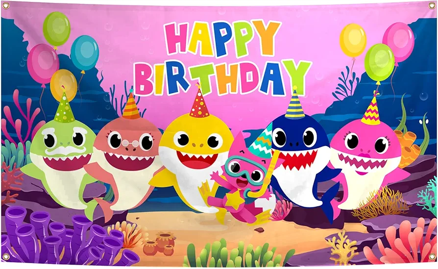 Cartoon Shark Happy Birthday Party Banner For Children 3X5 FT Suitable For Birthday Room Children Room Parties Decor